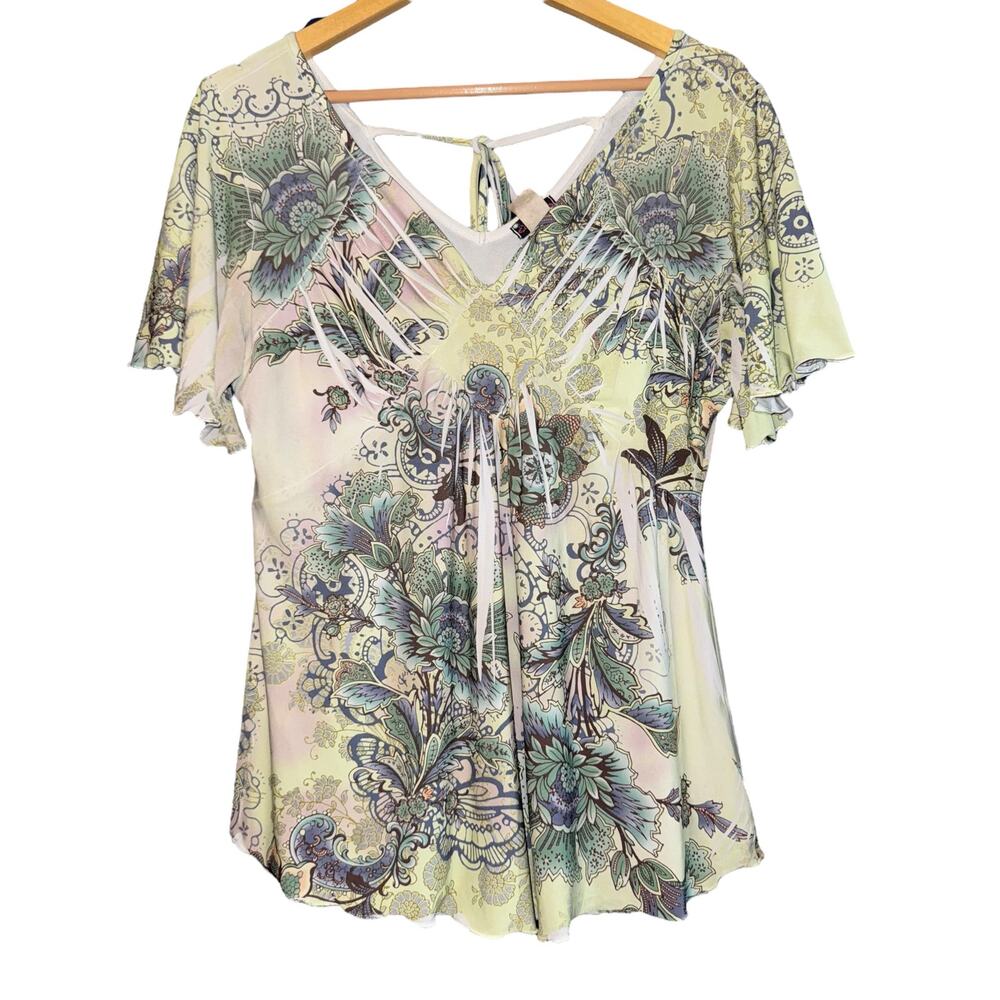 Vintage Y2K Cocomo Fairy‎ Top Women's Medium Flutter Sleeve Floral Whimsy Boho